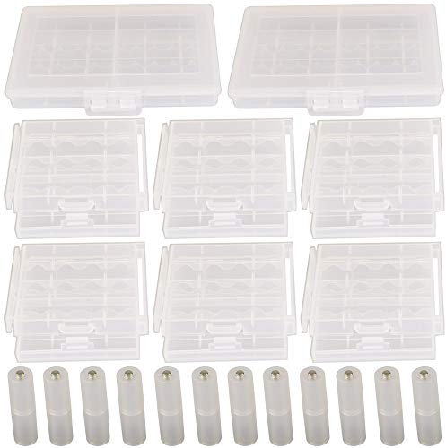 GTIWUNG 4Pcs Boîte à Piles en Plastique(10 Cellules), 6Pcs Boîte de Rangement pour Piles(4 Cellules), Boîte à Piles pour AA et AAA + 12Pcs Convertisseur d'adaptateur de Batterie de AAA a AA
