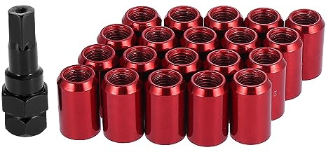 X AUTOHAUX Tuercas Antirrobo M12X1.5 Cono Asiento Rojo 20Uds para Coche | Material Acero, Tipo Asiento Conico 60 Grados, Tamano Total 32X20Mm, Hexagonal 19Mm/21Mm, Llave Incluida, Universal
