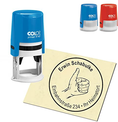 Stempel Adressstempel personalisiert - Daumen hoch - rund ∅ 40mm Automatikstempel als Firmenstempel Namensstempel Bürostempel