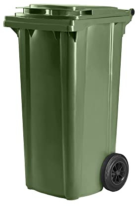 Hardwex Mülltonne mit 2 Rädern und Deckel, Müllgroßbehälter, Abfalltonne, Mülleimer, Volumen: 120 Liter, Farbe: Grün, Größe: 964 x 480 x 550 mm