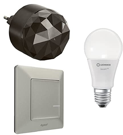 Legrand, Smart Lighting Starter Pack, Dimmable Smart Bulb (WiFi), Voice Control (Alexa, Apple, Google), Modern Bulb, Plug'n'Play, Valena Life with Netatmo, Aluminium Colour, 199307