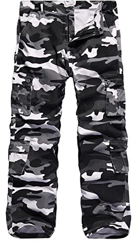 iCKER Herren Cargo Hose Camouflage Hose militär Casual Outdoor Arbeitshose Freizeithose, Camo Schwarz A1, 34