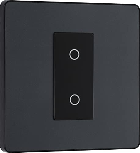 BG Electrical Single Slave/Secondary Touch Dimmer Wall Light Switch, 2-Way, Trailing Edge, Screwless Front Plate, Evolve, Matt Grey, 200W, PCDMGTDS1B