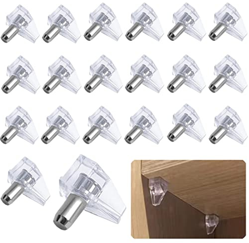 20 Pcs Shelf Support Pegs - Clear Plastic, Cabinet Shelf Supports, Holder Pins, Replacement Peg, Steel Pin