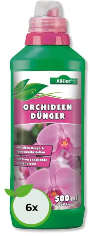 Allflor Orchideendünger 6x500 ml I Sehr ergiebiger Langzeitdünger I Dünger fördert langanhaltende Blütenpracht bei Orchideen I Flüssigdünger mit idealer Nährstoffkombination | Blumendünger flüssig