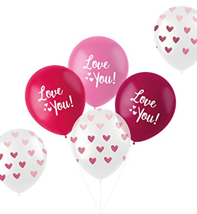 Folat 24885 Romantische Love Deko Luftballons 'Love You!' Mix Rosa 33cm 6 Stück - Latex Ballons Helium für Hochzeit Valentinstag oder Muttertag