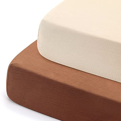 GRSSDER Weiches Musselin-Bettlaken, 2er-Pack, 100 % Baumwolle, für Jungen und Mädchen, passend für Standard-Kinderbettmatratzen 132,1 x 71,1 cm, sicher und bequem, Braun und Beige