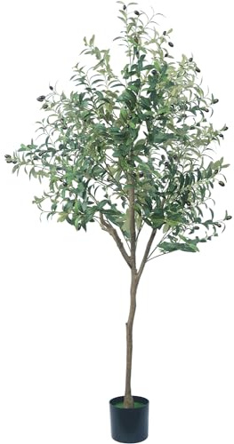 YULISKY Olivo artificial, planta de olivo falsa de 6 pies en maceta, planta alta de seda sintética, ramas de olivo sintético, para decoración del hogar, oficina, sala de estar, regalo perfecto de