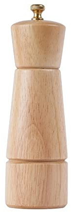 DeroTeno Molinillo de pimienta, molinillo pimienta ajustable de acero inoxidable, madera de caucho, 16,5 cm de altura, DIÁMETRO inferior: 5 cm (la bandeja NO está incluida)