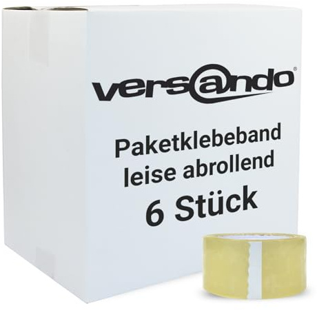 versando 6x geräuscharmes Packband transparent 66m Klebeband zum Verpacken | von Paketen + Kartons - starke Klebekraft leise abrollend 6 Rollen