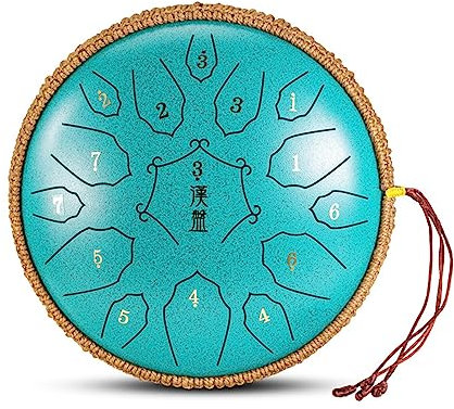 Zungentrommel, 12 Zoll, 15 Noten, D-Taste, Stahl, Handpan, professionelles Schlaginstrument, Tanktrommel mit Reisetasche, Seildekoration und Schlägeln für Meditation, Yoga, Zen