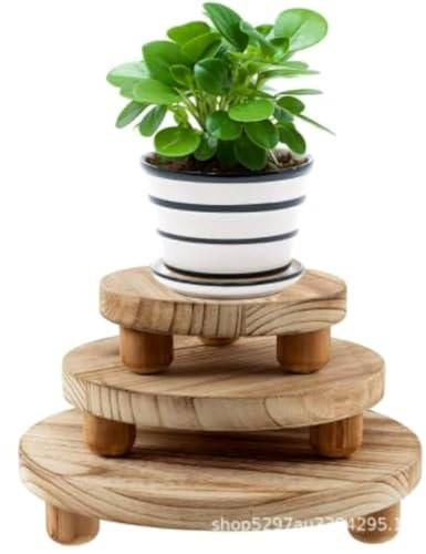 Toothbace 3 Pcs Wood Plant Stand, 10/8/6 Inch Mini Wooden Stool, Wooden Plant Stool Decor Tiered Tray for Indoor Home Patio Decoration