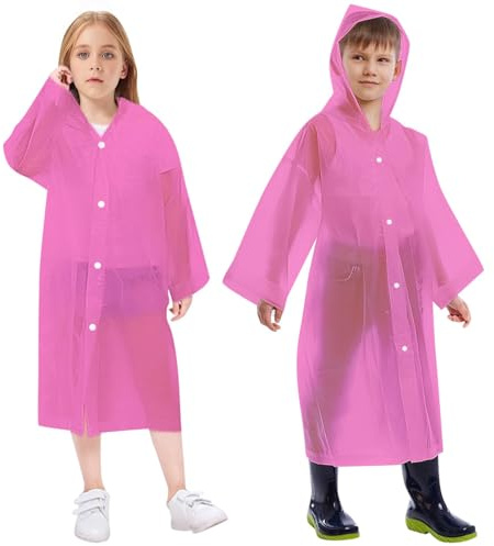 Vicloon Lot de 2 Poncho de Pluie Imperméable pour Enfant, Réutilisable EVA Imperméable Enfant Capuchon Vêtements de Pluie, Pour voyage, randonnée, Va à L'école, Equitation, Taille Unique