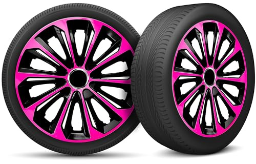 Radkappen 16 Zoll Radzierblenden 4er Set passend für alle Stahlfelgen - Einstellbarer Sicherungsring - Schwarz Rosa Pink