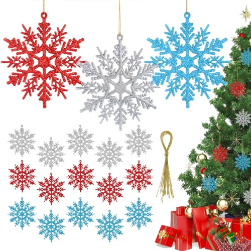 24 Stück Schneeflocken Weihnachten Schneeflocken Anhänger Weihnachten Deko, Glitter Schneeflocke Deko Weihnachtsbaumschmuck Schneeflocke Hängende Ornamente, Weihnachten Anhänger Weihnachtsbaum Deko