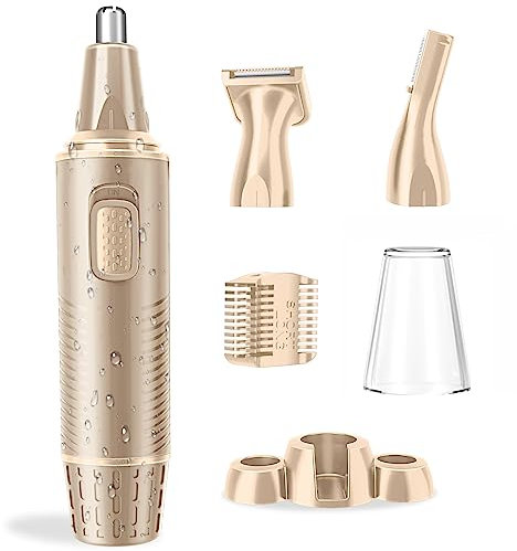 Nasenhaartrimmer, USB Wiederaufladbar Nasenhaarschneider 3 in 1 Set Ohrhaarschneider mit Doppelschneideklingen, Professioneller schmerzfreier Augenbrauen und esichtshaartrimmer, Champagner