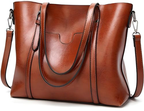 Retoo Bolso de mano para mujer, grande, capacidad, transporte, muchos, bolsillos, cremallera, multi, bolsos, estudiantes, escuela, trabajo, bolso, compras, color, marrón, marrón