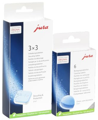 Reinigungs/Pflegeset passend für Jura Vollautomaten, 1x 6 Reinigungstabletten und 1 Packung Entkalkungstabletten 3x 3 Stück