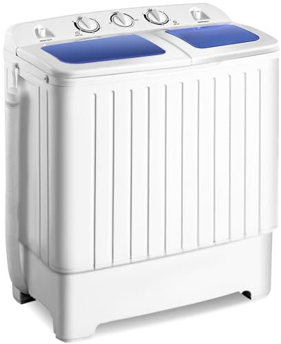 COSTWAY Twin Tub Washing Machine, 8kg Total Capacity Portable Laundry Washer and Spin Drying Machine with Timer Control for Apartment Dorms Camping (5KG Washer 3KG Drying)