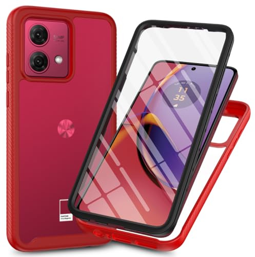 RonRun Funda para Motorola Moto G84 con Protector de Pantalla Incorporado, Protección de 360 ° Anti Choque Transparente Carcasa Compatible con Motorola Moto G84 Rojo