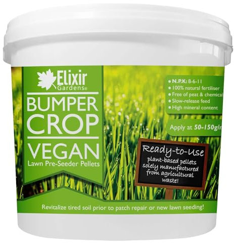 Elixir Gardens Bumper Crop Vegan Pre-Seeder Fertiliser Pellets (N.P.K 8-6-11) | Organic Lawn & Grass Preparation & Soil/Compost Enhancer | 5kg Tub
