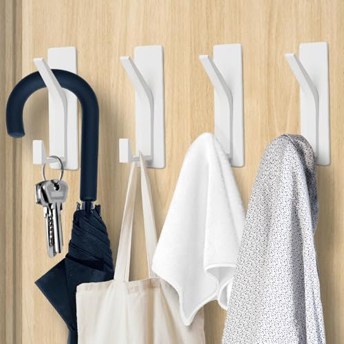 AUXHCYL Ganchos Adhesivos para Pared, 4 Pcs Gancho pared Adhesivo Resistentes para 6 kg, Colgador Adhesivo para Toallas, Abrigos, Sombreros y Bolsos en Baño, Cocina y Ducha (Blanco)