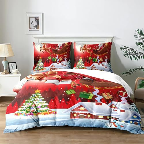 Yzehomijia Weihnachts Bettwäsche 3teilig 220x240cm,Bettwäsche Sets Rentier mit 2 Kissenbezüge 65x65cm,Weihnachten Geschenk für Kinder Teenager (R1×220)