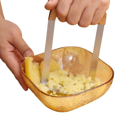 Schiacciapatate | Strumento schiacciapatate in acciaio inox | Schiacciapatate integrato | Schiacciapatate con manico in legno per patate, avocado, frutta e verdura