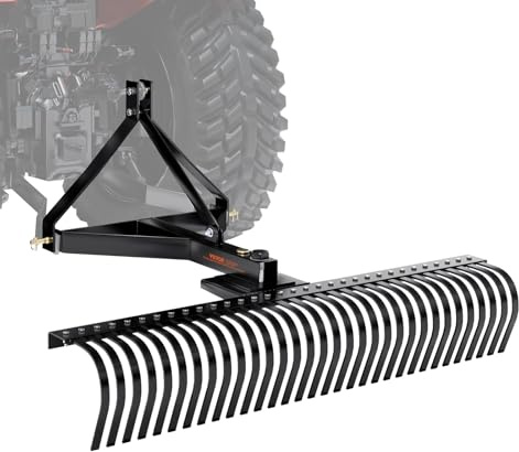VEVOR Escarificadora de Remolque Detrás, 1525 mm de Escarificadora con 32 Púas de Acero, Rastrillo de Césped de 3 Puntos con Accesorios para Tractor, Rastrillo de Paisaje para Jardín, Granja, Césped