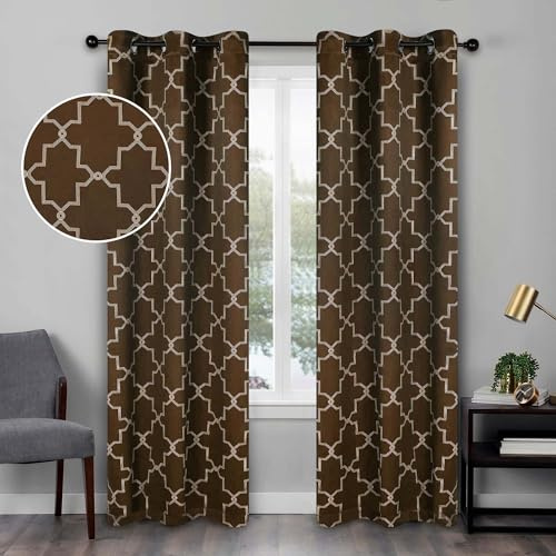 Superior Blackout Curtains for Bedroom, Window Accent, Farmhouse, Living Room, Insulated, Room Darkening, Thermal, Grommet Header, Trellis Collection, Set of 2 Panels, 42 x 84, Cappuccino