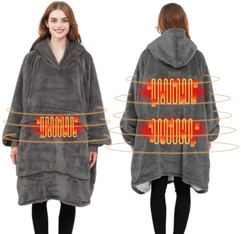 ﻿ Electric Heated Oversized Hoodie Blanket Warm for Men Women Sherpa Lined Fleece Throw Giant Jumper Wearable Sweatshirt for Women Girls Adults Men Boys Kids (Gray)