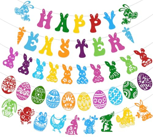 HOWAF 44pcs Ghirlanda Pasqua Decorazioni, Ghirlanda di Pasqua in Feltro, Bandiere Pasqua Ghirlande Pasquali per Decorazioni Pasquali da Appendere, Decorazioni Pasquali, Addobbi Pasquali