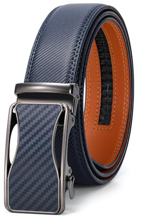 VONMELLI Cintura Uomo in Pelle, Cricchetto Automatica Regolabile 35mm, Reversibile e Personalizzabile, Idea Regalo Elegante, Adatta per Abiti e Casual Blu M