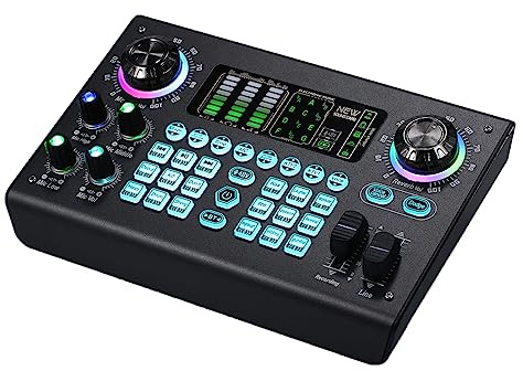 Funien Multifunktionsmixer Tragbare Digitale Soundkarte BT USB-Mischkonsole Eingebaute 48-V-Phantomspeisung Professioneller Live-Mixer Soundkarten-Effektgerät Eingebauter wiederaufladbarer Akku für