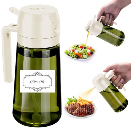 SCFRF Pulvérisateur d'huile bloquant la lumière pour la cuisine avec étiquettes, flacon distributeur d'olives 2 en 1, verre vert de qualité alimentaire, brumisateur pour friteuse à air, barbecue