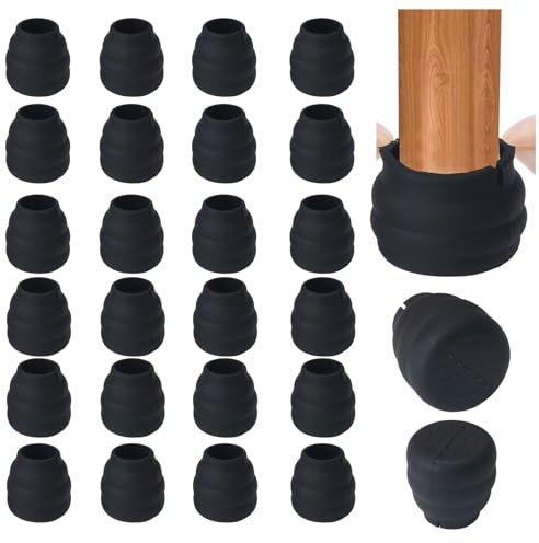 NAHUAA 24 Pezzi Gommini per Sedie Rotondi 20-29 mm Feltrini Sedie Silicone Nero Tappi per Sedia per Seggiolone-Mobili-Tavolo Rotondo-Cucina