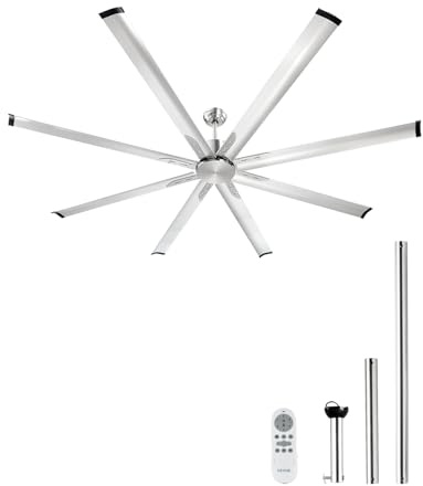 VEVOR Ventilador Moderno de Techo sin Luz 214 cm Mando a Distancia 6 Velocidades 8 Aspas Aluminio, Motor DC Reversible, para Dormitorio, Interior, Exterior, Níquel Cepillado, Φ 2140 x 705,8 mm