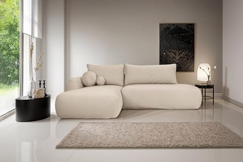 Kaiser Möbel - Ecksofa mit Schlaffunktion und Bettkasten, Schlafsofa mit Bettzeugbehälter, Wohnlandschaft, Klappsofa, Bequemes Couch mit Ottomane für Wohnzimmer, Lounge-Set L-Form, FABO, Beige, Links