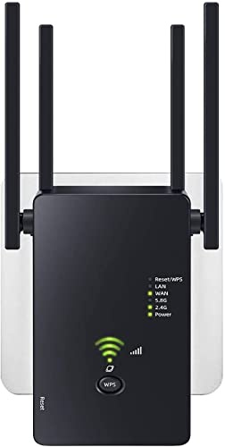 Ripetitore WLAN WLAN 1200 Mbit/s Dual Band 2,4 GHz + 5 GHz WiFi Booster con modalità ripetitore/router/access point, 4 antenne, facile da installare, estensore WiFi con porta LAN/WAN