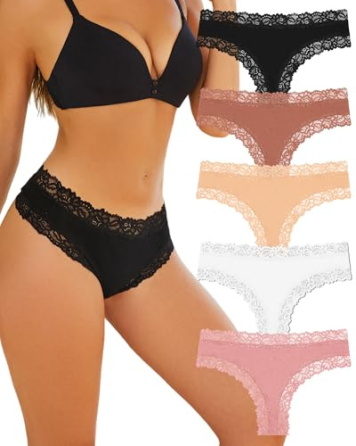 ALL OF SHE Underbyxor dam bomull spets brasilianska trosor sexiga underkläder kvinnor andas trosor hipster flerpack bomull underkläder mjuka 5-pack, Flerfärgad – 5-pack, L