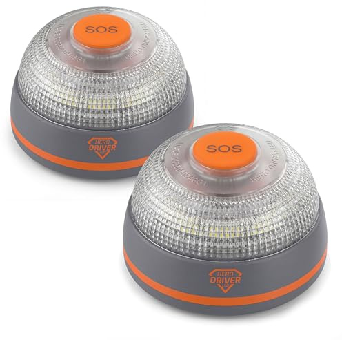 Hero Driver LED Pack 2X Baliza V16 Conectada y Geolocalizada – Homologada DGT 3.0 – Sin Suscripciones hasta 2040 – Luz Emergencia Coche – Obligatoria Desde 2026 – SIM Vodafone Incluida