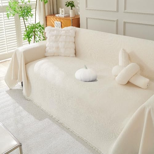 BOYIFEIJIE Sofa Überzug für 2/3/4 Sitzer, Sofabezug L Form, Couch Überwurf 180x300 cm, Sofa Cover mit dekorativen Fransen, Sofabezug 3 Sitzer, Couchschutz gegen Kratzer, Haare & Haustiere (Beige)