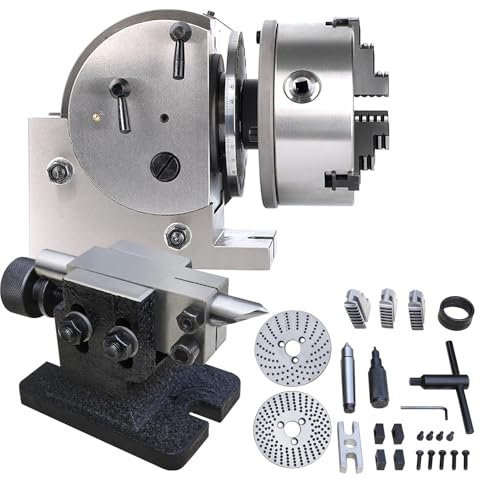 OABIWEGH Semi Universal Dividing Head Milling Set W/100/125/160/200mm Chuck+Tailstock, 3-jaw Chuck Dividing Head Set For Milling Grinding Drilling Machine(Size:4in/100mm Chuck)