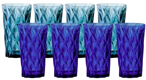 Garden Mile Vasos de plástico duro de 600 ml para adultos y niños, vasos grandes de plástico azul de colores, vasos de pinta de plástico irrompible, reutilizables para camping, picnic, fiesta al aire