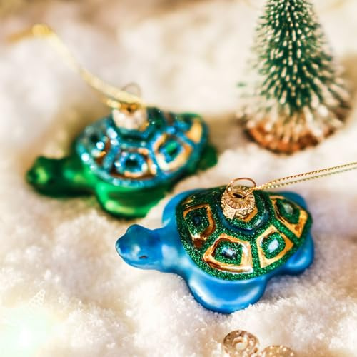 Amanman Handgeblasene Weihnachtsbaumkugeln mit Meeresschildkrötenmotiv – 2er-Set Baumschmuck mit Meeresmotiv, mundgeblasenes Glas, Dekoration im Küstenstil, Geschenke für den Strandurlaub