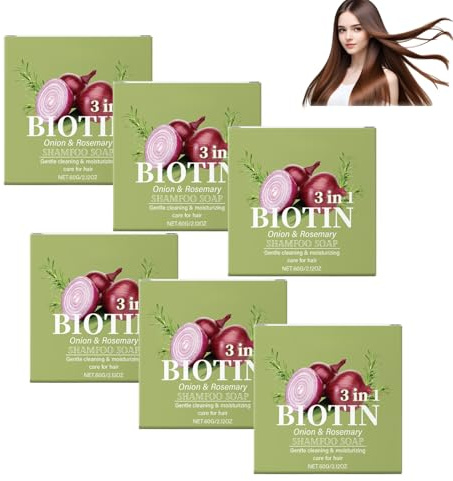 Barra de champú de cebolla romero para el crecimiento del cabello, jabón capilar biotina anticaída, champú sólido natural hidratante y fortificante para mujeres y hombres sin sulfato (6pcs)