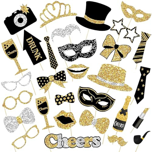 ROEOWENE 30pcs Foto Requisiten für Partydeko,Weihnachten,Tischdeko,Karneval | Party Deko Zubehör Fotorequisiten Dekorationen Lustige Fotobox Accessoires Hochzeit Party Photo Booth Props Geburtstag