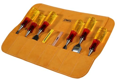 Leather Chisel Roll – 8 or 12-Pocket Tool Roll, Premium Leather Storage for Chisels & Carving Tools