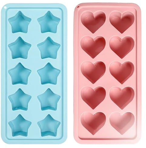Ice Cube Tray, 2 Silicone Ice Cube Moulds for Beverage, DIY Desserts, Party Decorations, Romantic Gifts, Heart and Star Shaped Ice Cube Trays