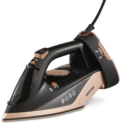 GEEPAS Steam Iron | Clothes Dry & Steam Press | 35s Fast Heat-Up Vertical Steaming | Ceramic Soleplate Adjustable Temperature Cordless | 300ml Tank 2 Year Warranty 2200W Black (Renewed)